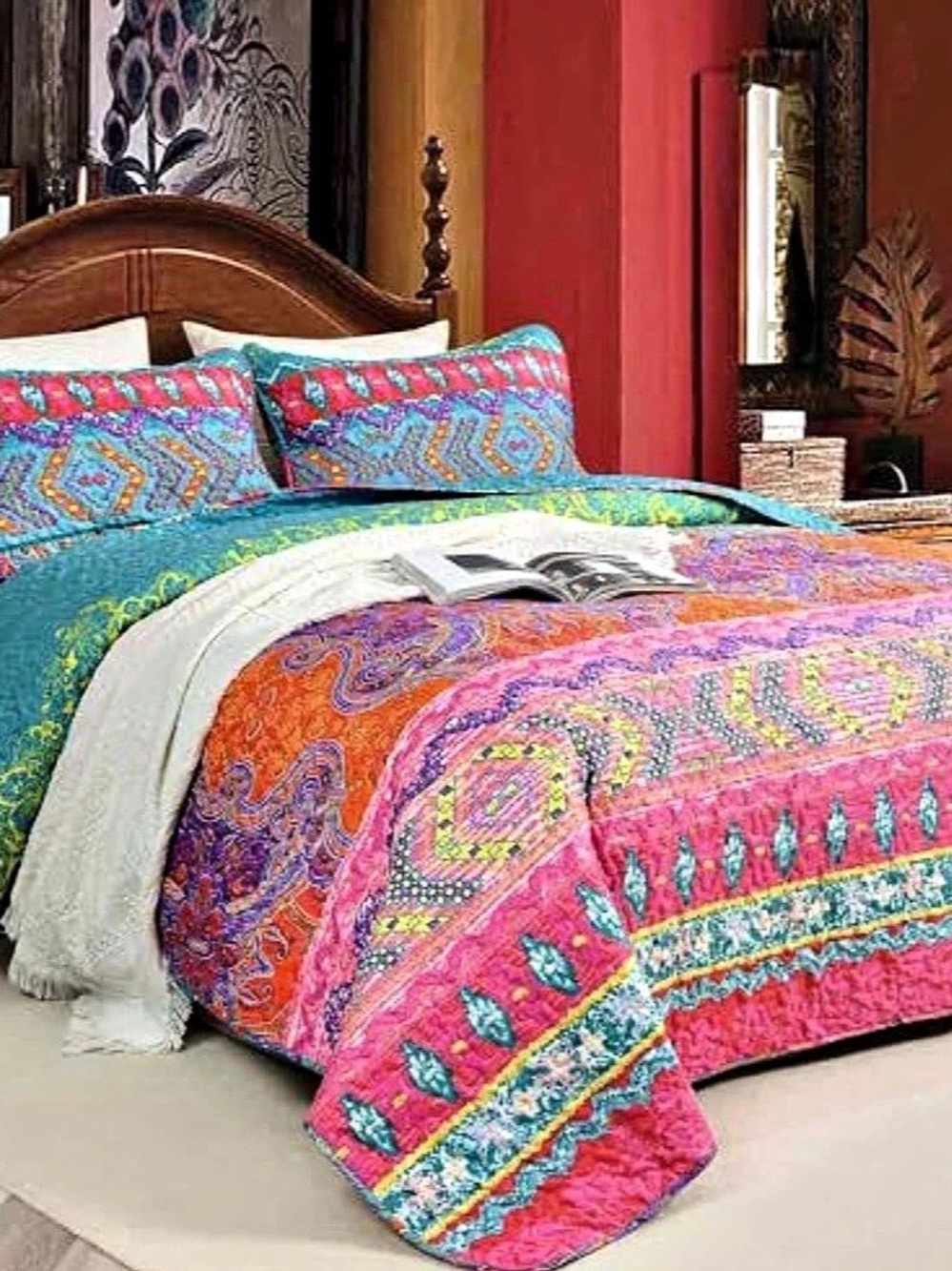 Paisley Microfiber Comforter / Quilt 40Set in Pink & Blue